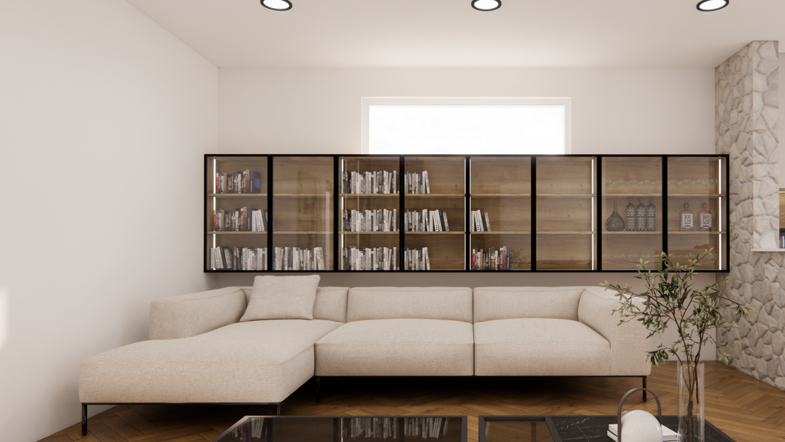Moderna sofa u dnevnom boravku, prikaz proporcionalne veličine i stila usklađenog s ostatkom namještaja